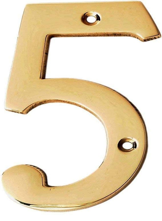 eSplanade 4" Brass House Hotel Door Number Plaque Sticky Numeric Numerical Digit 0-9 (5(five)) - Image 1